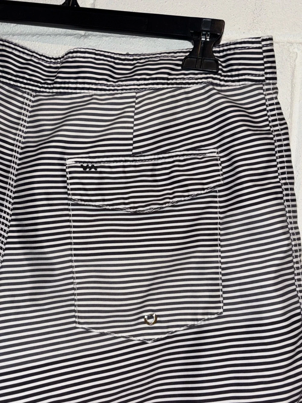 RVCA men’s board shorts black white striped tie waist size 31